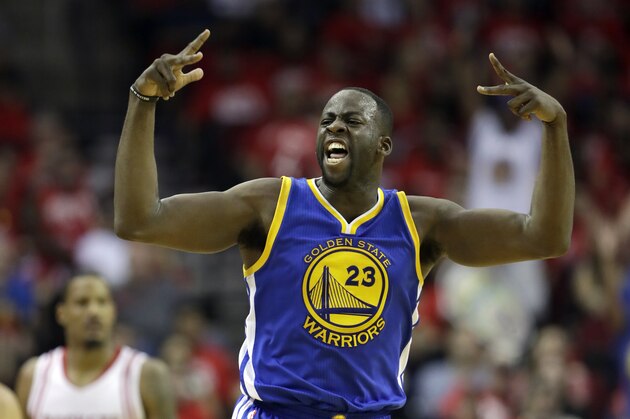 Golden State Warriors' Draymond Green reacts after hitting a 3-point shot during the second half in Game 4 of a first-round NBA basketball playoff series against the Houston Rockets, Sunday, April 24, 2016, in Houston. (AP Photo/David J. Phillip) Golden State Warriors' Draymond Green reacts after hitting a 3-point shot during the second half in Game 4 of a first-round NBA basketball playoff series against the Houston Rockets, Sunday, April 24, 2016, in Houston. (AP Photo/David J. Phillip)