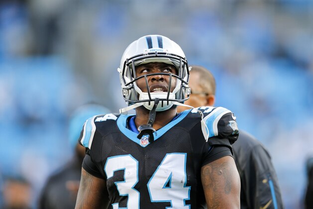 Carolina Panthers running back Cameron Artis-Payne (34) before taking on the Tampa Bay Buccaneers during an NFL game in Charlotte, N.C. on Sunday, Jan. 3, 2016. (Chris Keane/AP Images for Panini)