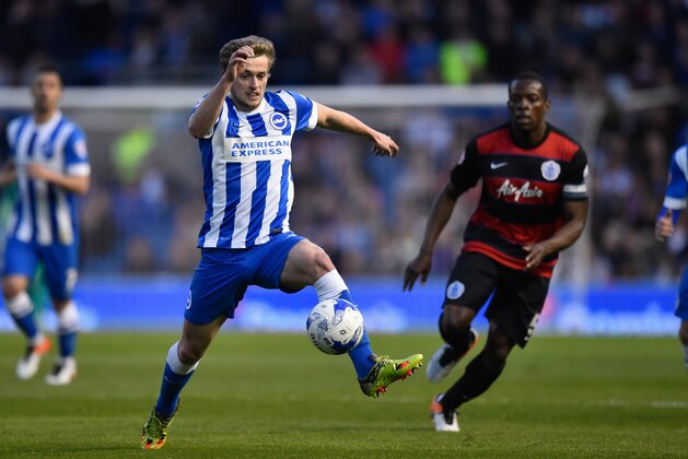 BRIGHTON, ENGLAND - APRIL 19:  James Wilson of Brighton & Hove Albion in action during the Sky Bet Championship match between Brighton and Hove Albion and Queens Park Rangers on April 19, 2016 in Brighton, United Kingdom.  (Photo by Mike Hewitt/Getty Images)