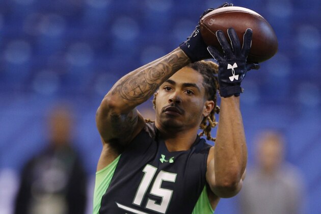 Feb 27, 2016; Indianapolis, IN, USA; Notre Dame Fighting Irish wide receiver Will Fuller catches a pass during the 2016 NFL Scouting Combine at Lucas Oil Stadium. Mandatory Credit: Brian Spurlock-USA TODAY Sports