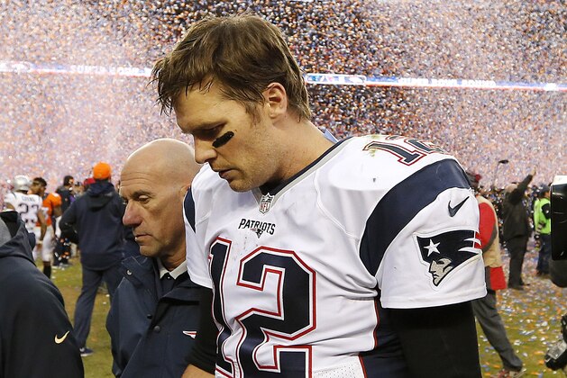 New England Patriots quarterback Tom Brady walks off the field following the AFC Championship game between the Denver Broncos and the New England Patriots, Sunday, Jan. 24, 2016, in Denver. The Broncos defeated the Patriots 20-18 to advance to the Super Bowl. (AP Photo/Joe Mahoney)
