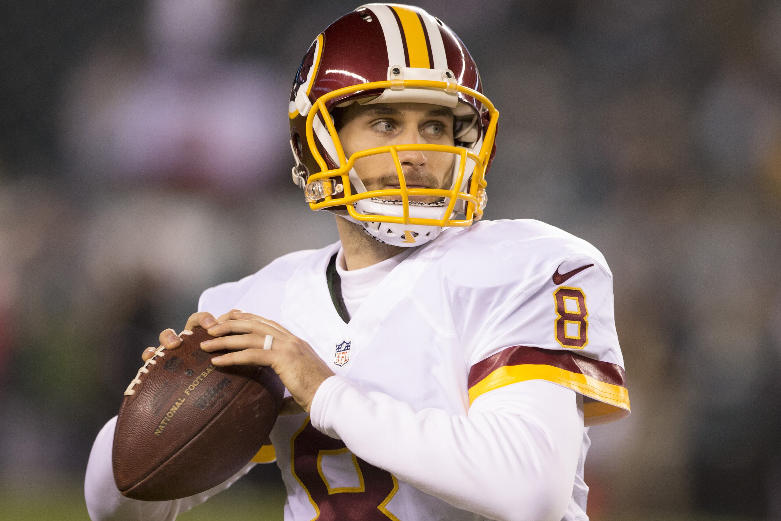 PHILADELPHIA, PA - DECEMBER 26: Kirk Cousins #8 of the Washington Redskins warms up prior to the game against the Philadelphia Eagles on December 26, 2015 at Lincoln Financial Field in Philadelphia, Pennsylvania.  (Photo by Mitchell Leff/Getty Images)