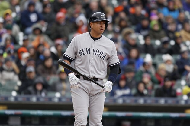 New York Yankees' Alex Rodriguez prepares to bat against the Detroit Tigers during a baseball game Saturday, April 9, 2016, in Detroit. (AP Photo/Duane Burleson)