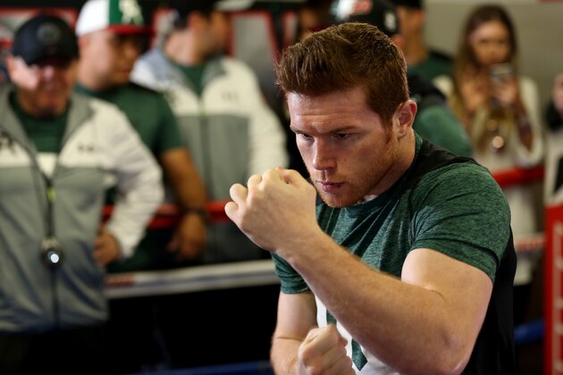 SAN DIEGO, CA - APRIL 25:  WBC middleweight champion Canelo Alvarez shadow boxes during a media workout at the House of Boxing Gym on April 25, 2016 in San Diego, California.  (Photo by Sean M. Haffey/Getty Images)