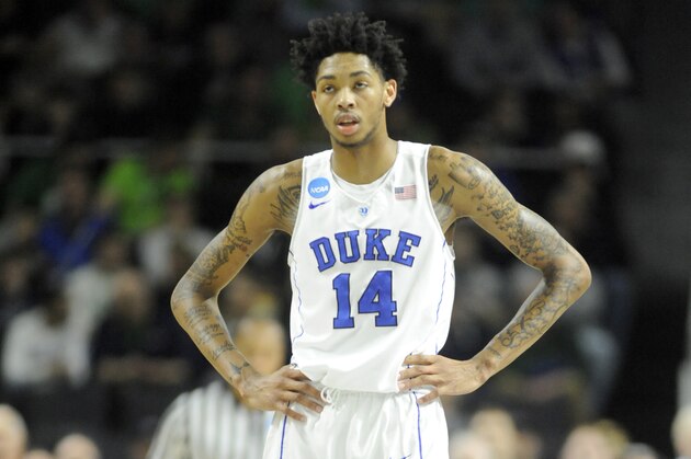 PROVIDENCE, RI - MARCH 17:  Brandon Ingram #14 of the Duke Blue Devils looks on during a first round NCAA College Basketball Tournament game against the North Carolina-Wilmington Seahawks at Dunkin' Donuts Center on March 17, 2016 in Providence, Rhode Island.  The Blue Devils won 93-85.  (Photo by Mitchell Layton/Getty Images)