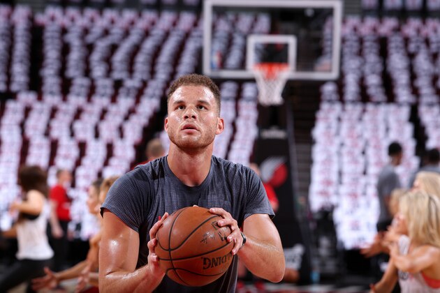 PORTLAND, OR - APRIL 23: Blake Griffin #32 of the Los Angeles Clippers warms up before the game against the Portland Trail Blazers in Game Three of the Western Conference Quarterfinals during the 2016 NBA Playoffs on April 23, 2016 at the Moda Center Arena in Portland, Oregon. NOTE TO USER: User expressly acknowledges and agrees that, by downloading and or using this photograph, user is consenting to the terms and conditions of the Getty Images License Agreement. Mandatory Copyright Notice: Copyright 2016 NBAE (Photo by Sam Forencich/NBAE via Getty Images)