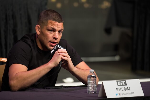 LAS VEGAS, NEVADA - APRIL 22:  Nate Diaz speaks to the media during the UFC 200 Special Press Event at MGM Grand Hotel & Casino on April 22, 2016 in Las Vegas Nevada. (Photo by Brandon Magnus/Zuffa LLC/Zuffa LLC via Getty Images)
