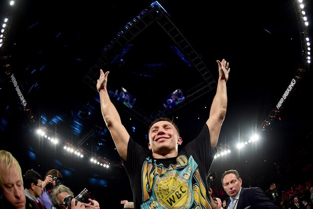 INGLEWOOD, CA - APRIL 23: Gennady Golovkin of Kazakhstan celebrates a second round TKO of Dominic Wade during his unified middleweight title fight at The Forum on April 23, 2016 in Inglewood, California. (Photo by Harry How/Getty Images) INGLEWOOD, CA - APRIL 23: Gennady Golovkin of Kazakhstan celebrates a second round TKO of Dominic Wade during his unified middleweight title fight at The Forum on April 23, 2016 in Inglewood, California. (Photo by Harry How/Getty Images)