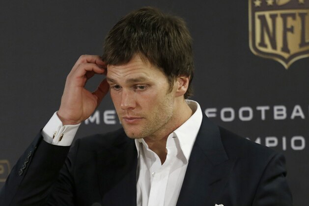 New England Patriots quarterback Tom Brady answers questions during a press conference following the NFL football AFC Championship game between the Denver Broncos and the New England Patriots, Sunday, Jan. 24, 2016, in Denver. The Broncos defeated the Patriots 20-18 to advance to the Super Bowl. (AP Photo/Joe Mahoney)