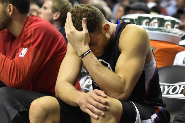 PORTLAND, OR - APRIL 25: Blake Griffin #32 of the Los Angeles Clippers sits on the bench as time winds down in the fourth quarter of Game Four of the Western Conference Quarterfinals against the Portland Trail Blazers during the 2016 NBA Playoffs at the Moda Center on April 25, 2016 in Portland, Oregon. The Blazers won the game 98-84. NOTE TO USER: User expressly acknowledges and agrees that by downloading and/or using this photograph, user is consenting to the terms and conditions of the Getty Images License Agreement. (Photo by Steve Dykes/Getty Images)