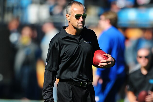 CHARLOTTE, NC - NOVEMBER 3: Assistant Coach Mike Nolan of the Atlanta Falcons watches warmups before the game against the Carolina Panthers at Bank of America Stadium on November 3, 2013 in Charlotte, North Carolina (Photo by Scott Cunningham/Getty Images)