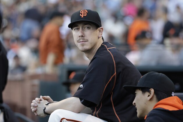 San Francisco Giants pitcher Tim Lincecum against the Milwaukee Brewers during a baseball game in San Francisco, Tuesday, July 28, 2015. (AP Photo/Jeff Chiu)