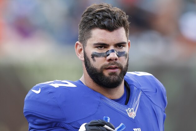 CINCINNATI, OH - AUGUST 14: Justin Pugh #67 of the New York Giants looks on against the Cincinnati Bengals during a preseason game at Paul Brown Stadium on August 14, 2015 in Cincinnati, Ohio. The Bengals defeated the Giants 23-10. (Photo by Joe Robbins/Getty Images)