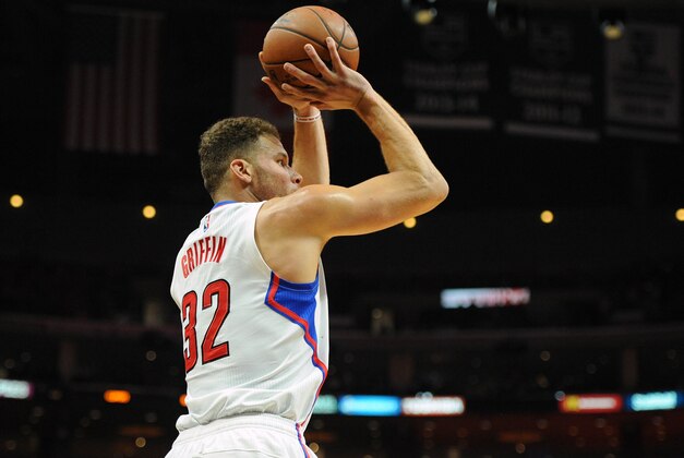April 20, 2016; Los Angeles, CA, USA; Los Angeles Clippers forward Blake Griffin (32) shoots against Portland Trail Blazers during the second half at Staples Center. Mandatory Credit: Gary A. Vasquez-USA TODAY Sports
