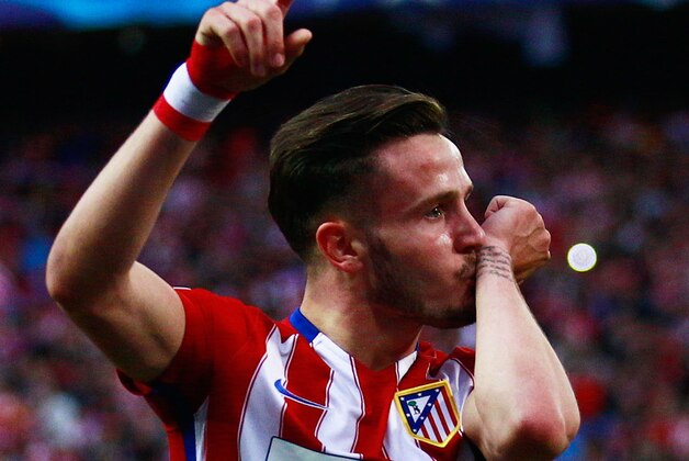 MADRID, SPAIN - APRIL 27:  Saul Niguez of Atletico Madrid celebrates as he scores their first goal during the UEFA Champions League semi final first leg match between Club Atletico de Madrid and FC Bayern Muenchen at Vincente Calderon on April 27, 2016 in Madrid, Spain.  (Photo by Gonzalo Arroyo Moreno/Getty Images)