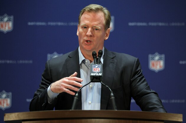 NFL Commissioner Roger Goodell talks during a press conference at the NFL owners meeting in Boca Raton, Fla., Wednesday, March 23, 2016. (AP Photo/Luis M. Alvarez)