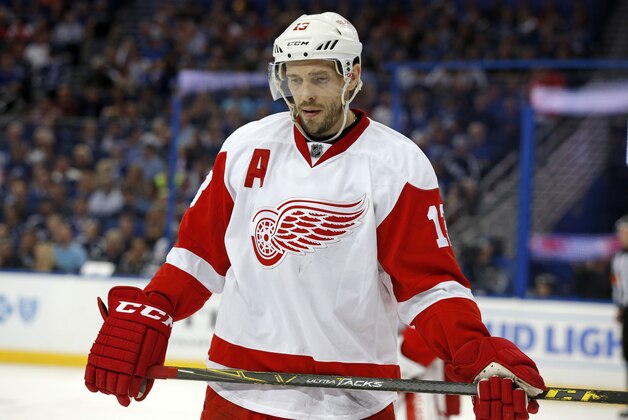 TAMPA, FL - APRIL 21:  Pavel Datsyuk #13 of the Detroit Red Wings during a stop in play against the Tampa Bay Lightning during the second period in Game Five of the Eastern Conference First Round during the 2016 NHL Stanley Cup Playoffs at Amalie Arena on April 21, 2016 in Tampa, Florida. (Photo by Mike Carlson/Getty Images)