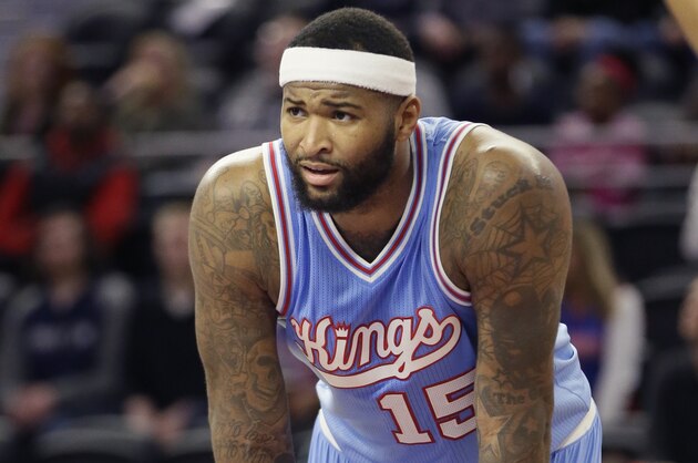 Sacramento Kings center DeMarcus Cousins waits on the free throw during the second half of an NBA basketball game against the Detroit Pistons, Friday, March 18, 2016, in Auburn Hills, Mich. (AP Photo/Carlos Osorio)