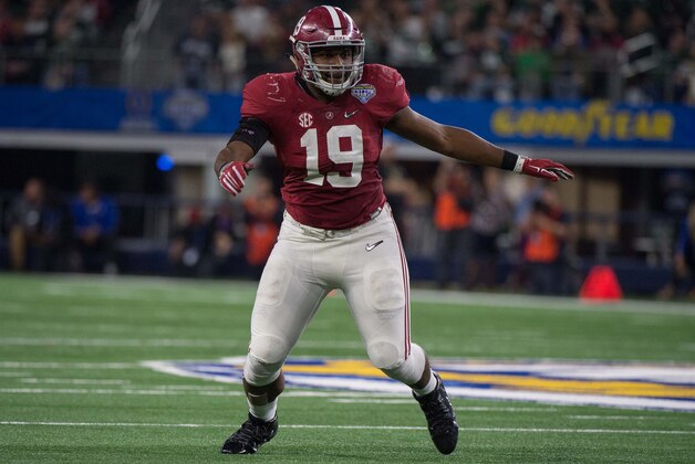 Dec 31, 2015; Arlington, TX, USA; Alabama Crimson Tide linebacker Reggie Ragland (19) during the game against the Michigan State Spartans in the 2015  Cotton Bowl at AT&T Stadium. Mandatory Credit: Jerome Miron-USA TODAY Sports
