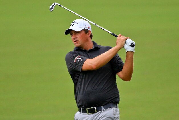 Apr 28, 2016; Avondale, LA, USA; Brian Stuard on the 18th hole during the first round of the 2016 Zurich Classic of New Orleans at TPC Louisiana. Mandatory Credit: Derick E. Hingle-USA TODAY Sports