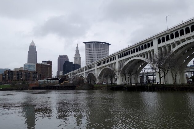 The Cleveland skyline is seen across from the Cuyahoga River in Cleveland, Ohio on April 7, 2016. 
Cleveland will host the Republican National Convention from July 18-21, 2016  / AFP / William EDWARDS        (Photo credit should read WILLIAM EDWARDS/AFP/Getty Images)
