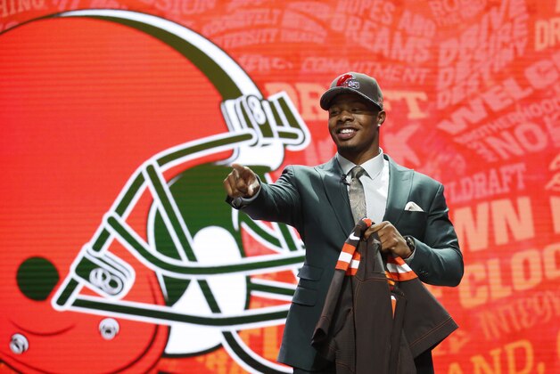 Apr 28, 2016; Chicago, IL, USA; Corey Coleman (Baylor) is selected by the Cleveland Browns as the number fifteen overall pick in the first round of the 2016 NFL Draft at Auditorium Theatre. Mandatory Credit: Kamil Krzaczynski-USA TODAY Sports