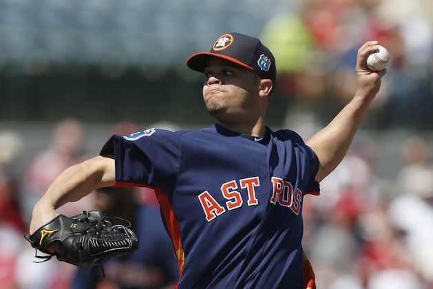 Mar 4, 2016; Kissimmee, FL, USA; Houston Astros starting pitcher Wandy Rodriguez (51) pitches agains the St. Louis Cardinals during the first inning at Osceola County Stadium. Mandatory Credit: Butch Dill-USA TODAY Sports