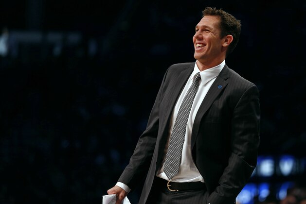 NEW YORK, NY - DECEMBER 6: Interim head coach Luke Walton of the Golden State Warriors during the second quarter against the Brooklyn Nets in an NBA basketball game at the Barclays Center on December 6, 2015 in the Brooklyn borough of New York City. The Warriors defeated the Nets 114-98. NOTE TO USER: User expressly acknowledges and agrees that, by downloading and/or using this Photograph, user is consenting to the terms and conditions of the Getty Images License Agreement. (Photo by Rich Schultz/Getty Images)