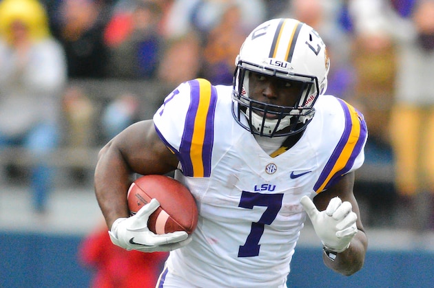 Nov 21, 2015; Oxford, MS, USA;  LSU Tigers running back Leonard Fournette (7) in action during the game against the Mississippi Rebels at Vaught-Hemingway Stadium. Mississippi won 38-17. Mandatory Credit: Matt Bush-USA TODAY Sports