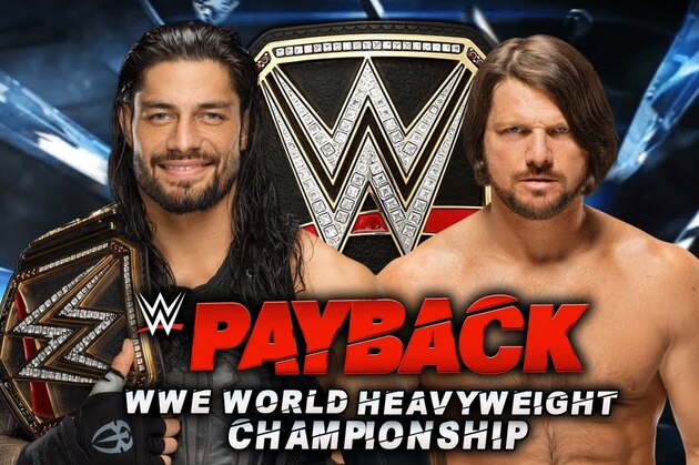 Roman Reigns and AJ Styles title card for WWE Payback.