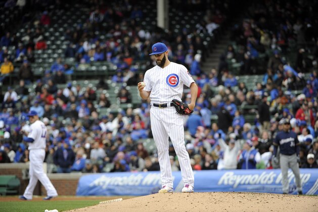 CHICAGO, IL - APRIL 28: Jake Arrieta #49 of the Chicago Cubs pitches against the Milwaukee Brewers on April 28, 2016 at Wrigley Field in Chicago, Illinois. (Photo by David Banks/Getty Images)