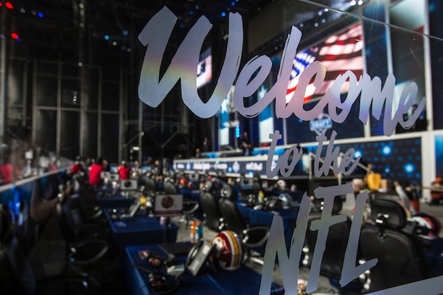 CHICAGO, IL - APRIL 28:  Details inside of the stage at the NFL Draft Town , prior to the start of the 2016 NFL Draft on April 28, 2016 in Chicago, Illinois.  (Photo by Kena Krutsinger/Getty Images)