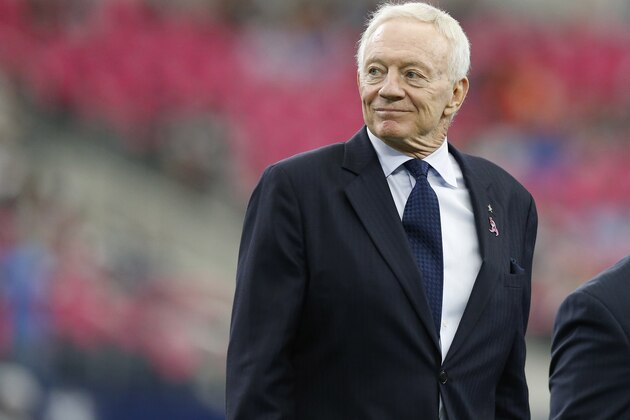 Oct 11, 2015; Arlington, TX, USA; Dallas Cowboys owner Jerry Jones prior to the game against the New England Patriots at AT&T Stadium. Mandatory Credit: Matthew Emmons-USA TODAY Sports