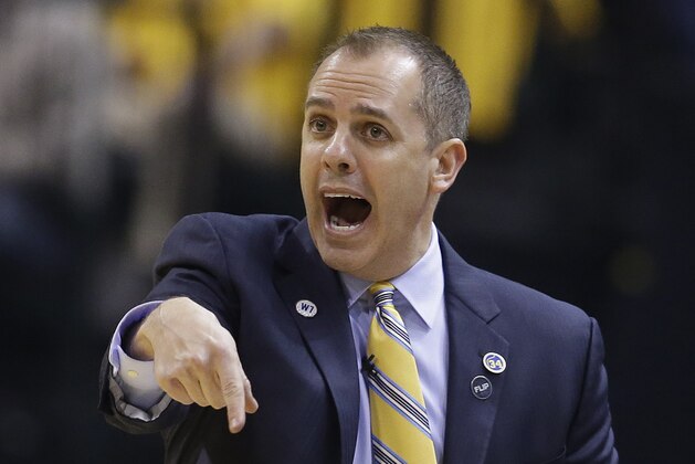 Indiana Pacers head coach Frank Vogel shouts instructions during the first half of Game 6 of an NBA first-round playoff basketball series against the Toronto Raptors, Friday, April 29, 2016, in Indianapolis. (AP Photo/Darron Cummings)