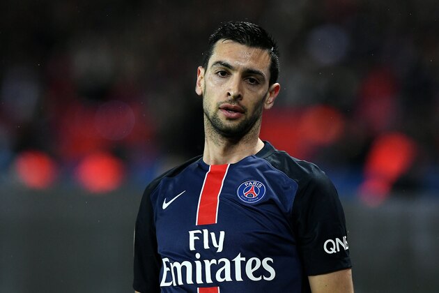 Paris Saint-Germain's Argentinian midfielder Javier Pastore reacts during the French L1 football match between Paris Saint-Germain and Rennes at the Parc des Princes stadium in Paris on April 30, 2016.  / AFP / FRANCK FIFE        (Photo credit should read FRANCK FIFE/AFP/Getty Images)