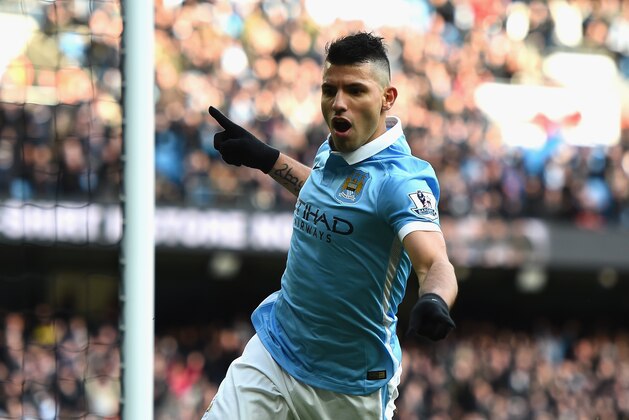 MANCHESTER, ENGLAND - MARCH 05: Sergio Aguero of Manchester City celebrates scoring his team's third goal during the Barclays Premier League match between Manchester City and Aston Villa at Etihad Stadium on March 5, 2016 in Manchester, England.  (Photo by Laurence Griffiths/Getty Images)