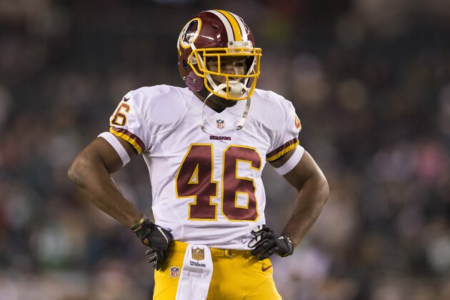 PHILADELPHIA, PA - DECEMBER 26: Alfred Morris #46 of the Washington Redskins looks on prior to the game against the Philadelphia Eagles on December 26, 2015 at Lincoln Financial Field in Philadelphia, Pennsylvania.  (Photo by Mitchell Leff/Getty Images)