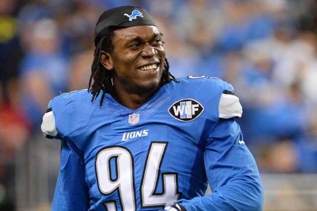DETROIT, MI - DECEMBER 27:  Ezekiel Ansah #94 of the Detroit Lions looks on during the game against the San Francisco 49ers at Ford Field on December 27, 2015 in Detroit, Michigan. The Lions defeated the 49ers 32-17.  (Photo by Mark Cunningham/Detroit Lions/Getty Images)