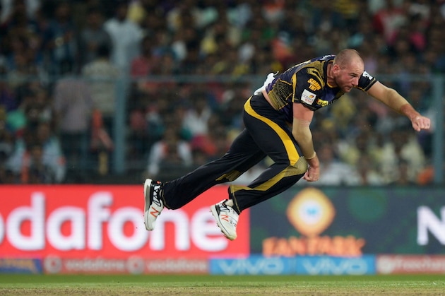 Kolkata Knight Riders bowler John Hastings delivers a ball during the 2016 Indian Premier League (IPL) Twenty20 cricket match between Kolkata Knight Riders and Delhi Daredevils  at the Eden Gardens Cricket Stadium in Kolkata on April 10, 2016. ---- IMAGE RESTRICTED TO EDITORIAL USE - STRICTLY NO COMMERCIAL USE----- / AFP / Dibyangshu SARKAR / GETTYOUT/---- IMAGE RESTRICTED TO EDITORIAL USE - STRICTLY NO COMMERCIAL USE-----        (Photo credit should read DIBYANGSHU SARKAR/AFP/Getty Images)