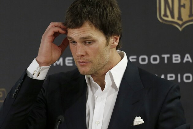 New England Patriots quarterback Tom Brady answers questions during a press conference following the NFL football AFC Championship game between the Denver Broncos and the New England Patriots, Sunday, Jan. 24, 2016, in Denver. The Broncos defeated the Patriots 20-18 to advance to the Super Bowl. (AP Photo/Joe Mahoney)