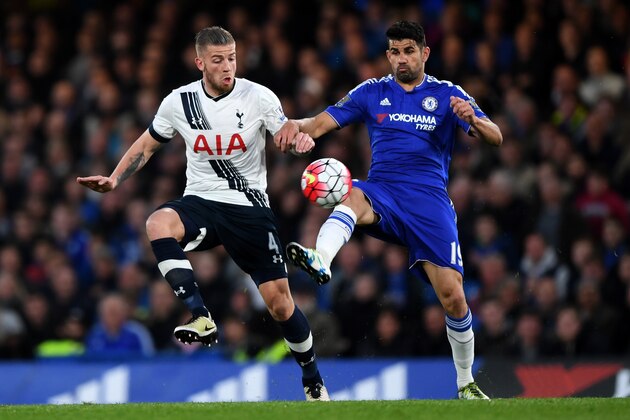 LONDON, ENGLAND - MAY 02:  Diego Costa of Chelsea is challenged by Toby Alderweireld of Tottenham Hotspur during the Barclays Premier League match between Chelsea and Tottenham Hotspur at Stamford Bridge on May 02, 2016 in London, England.jd  (Photo by Shaun Botterill/Getty Images)