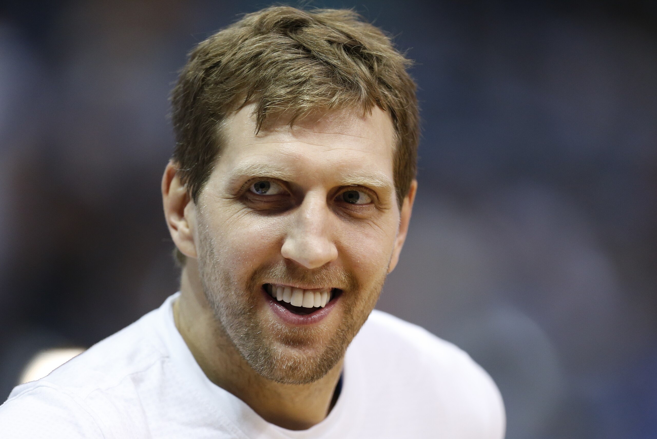 Dallas Mavericks' Dirk Nowitzki during team warm-ups before an NBA basketball game against the Memphis Grizzlies, Friday, April 8, 2016, in Dallas. (AP Photo/Jim Cowsert)