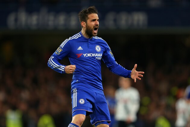 LONDON, ENGLAND - MAY 02 :  Cesc Fabregas of Chelsea celebrates during the Barclays Premier League match between Chelsea and Tottenham Hotspur at Stamford Bridge on May 2, 2016 in London, England.  (Photo by Catherine Ivill - AMA/Getty Images)