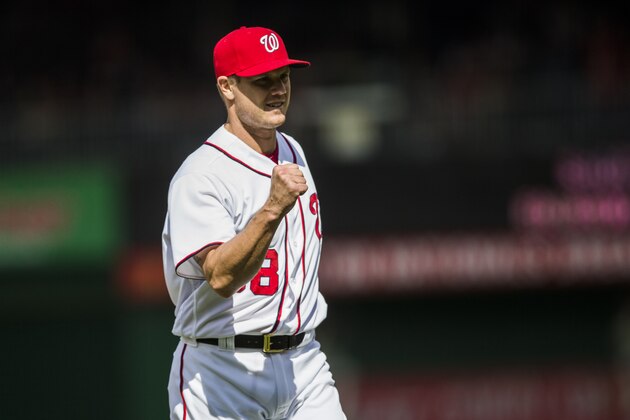 WASHINGTON, DC - APRIL 23:  Jonathan Papelbon #58 of the Washington Nationals gestures after defeating the  Minnesota Twins at Nationals Park on April 23, 2016 in Washington, DC. (Photo by Rob Tringali/SportsChrome/Getty Images)