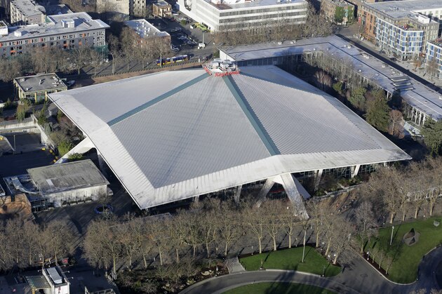 KeyArena, which hosts music and sports events in Seattle, is seen from the Space Needle, Thursday, Jan. 29, 2015. (AP Photo/Ted S. Warren)