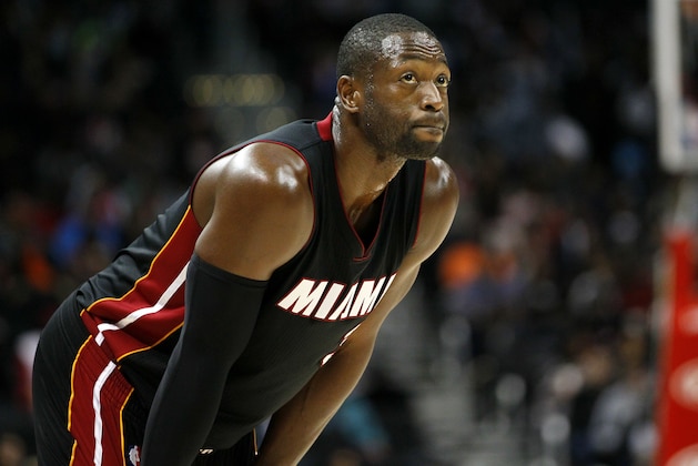 FILE - In this Oct. 18, 2015, file photo, Miami Heat guard Dwyane Wade (3) looks up during the first half of a preseason NBA basketball game against the Atlanta Hawks in Atlanta. Wade took to Twitter on Monday, May 2, 2016, after hearing Prince’s comment in a 2012 Australian radio interview that he was the late pop icon's favorite player. (AP Photo/Todd Kirkland, File)