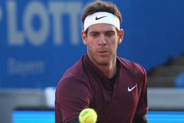 MUNICH, GERMANY - APRIL 28:  Argentina's Juan Martin del Potro plays the ball during the BMW Open at Iphitos tennis club on April 28, 2016 in Munich, Germany.  (Photo by Alexandra Beier/Getty Images For BMW)
