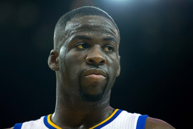 Apr 27, 2016; Oakland, CA, USA; Golden State Warriors forward Draymond Green (23) between plays against the Houston Rockets during the second quarter in game five of the first round of the NBA Playoffs at Oracle Arena. Mandatory Credit: Kelley L Cox-USA TODAY Sports