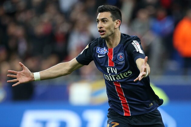 PARIS, FRANCE - APRIL 23: Javier Pastore of PSG celebrates his goal during the French League Cup final (finale de la Coupe de la Ligue) between Paris Saint-Germain (PSG) and Lille OSC (LOSC) at Stade de France on April 23, 2016 in Saint-Denis nearby Paris. (Photo by Jean Catuffe/Getty Images)