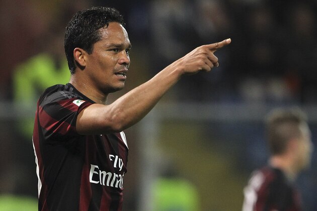GENOA, ITALY - APRIL 17:  Carlos Bacca of AC Milan celebrates after scoring the opening goal during the Serie A match between UC Sampdoria and AC Milan at Stadio Luigi Ferraris on April 17, 2016 in Genoa, Italy.  (Photo by Marco Luzzani/Getty Images)